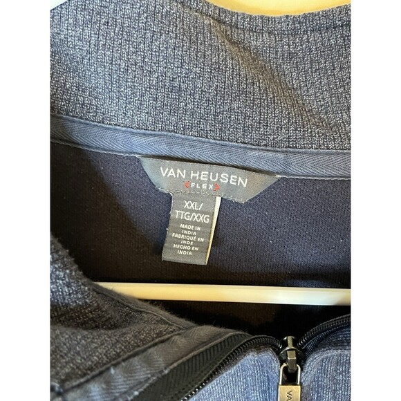 Van Heusen Flex Men's XXL Blue Long Sleeve 1/4 Zip Fleece Pullover India Used - Picture 3 of 6